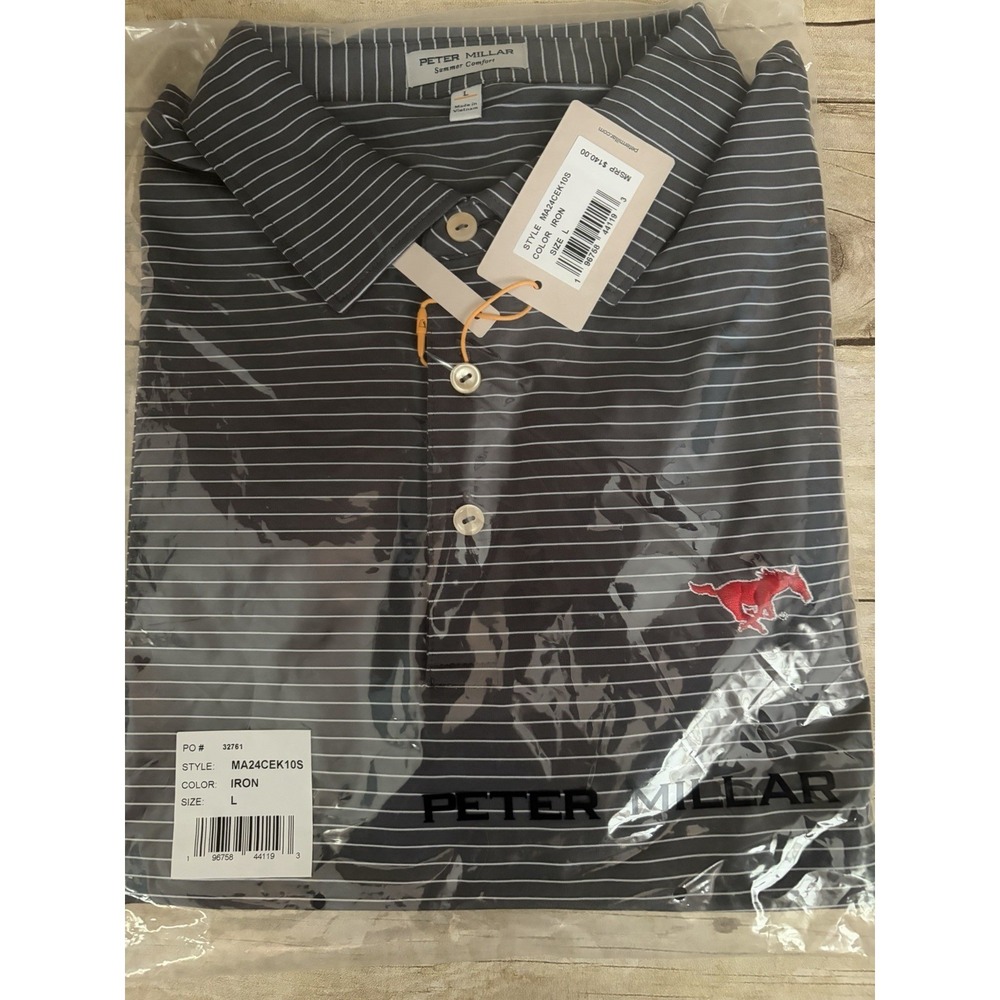 Peter Millar Jubilee Stripe Performance Polo Large SMU Mustangs Golf